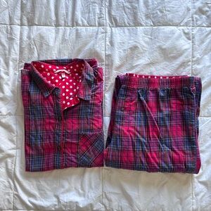 Victoria's Secret Red and Blue Plaid with Polka Dot Size Large Pajama Set